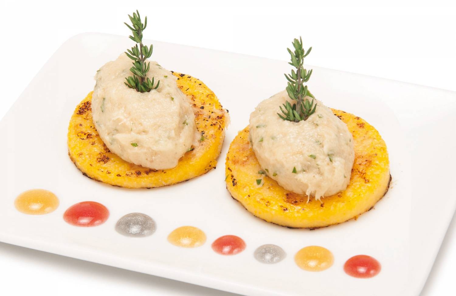 Codfish cream on polenta croutons